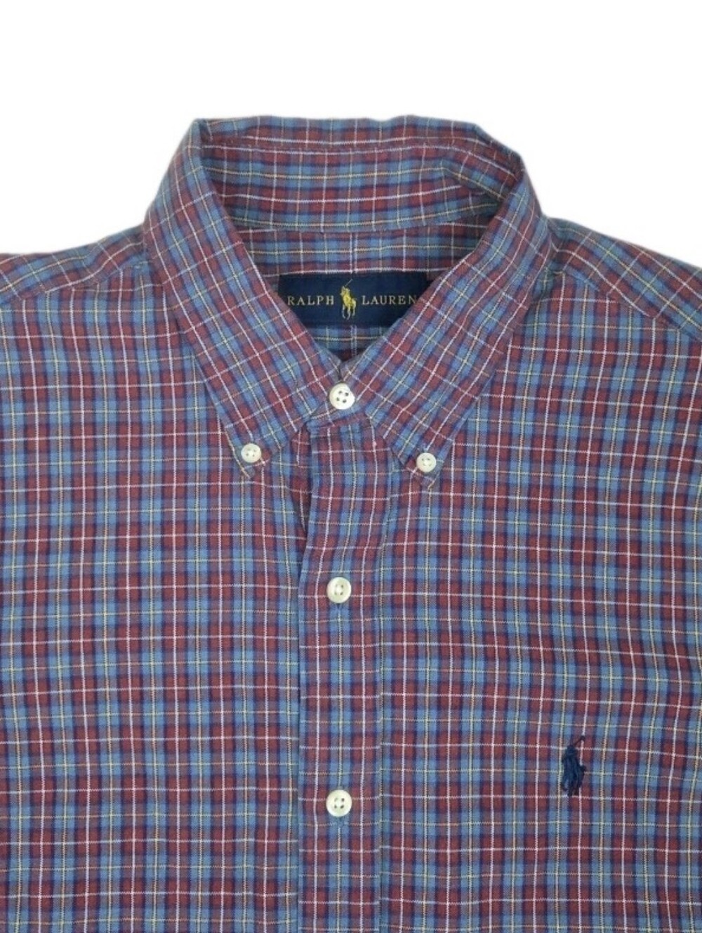 Ralph Lauren Long Sleeve Button Down Shirt Size M Blue Red Plaid Old Money